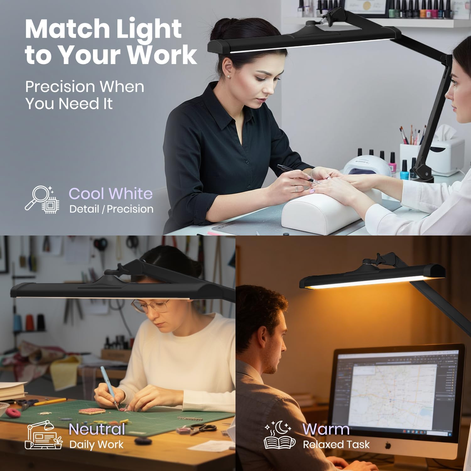 Neatfi 3,500 Lumens LED Desk Lamp – 45W Dimmable Task Light | Adjustable Color Temperature | 3 Light Modes | 540 SMD LEDs | Reading, Craft, Workbench & Office (Black-CCT, 26-Inch Wide Shade)