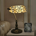 Rose Bankers Lamp Tiffany Vintage Table Lamp Stained Glass Beige Rose Lampshade Table Light Piano Desk Lamp Bedroom Bedside Lamp for Livingroom Office Study,Antique Alloy Base,Zipper Switch,Rose b