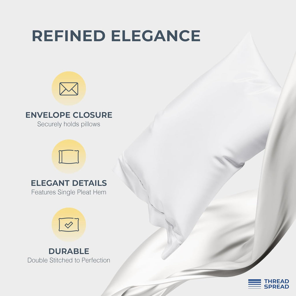 THREAD SPREAD 100% Egyptian Cotton Sheets Queen Size - Luxury 1500 Series Queen Sheet Set Egyptian Cotton (Pack of 2, White), Silky Soft, Sateen Weave, Cooling & Breathable, 17' Deep Pocket Bed Set