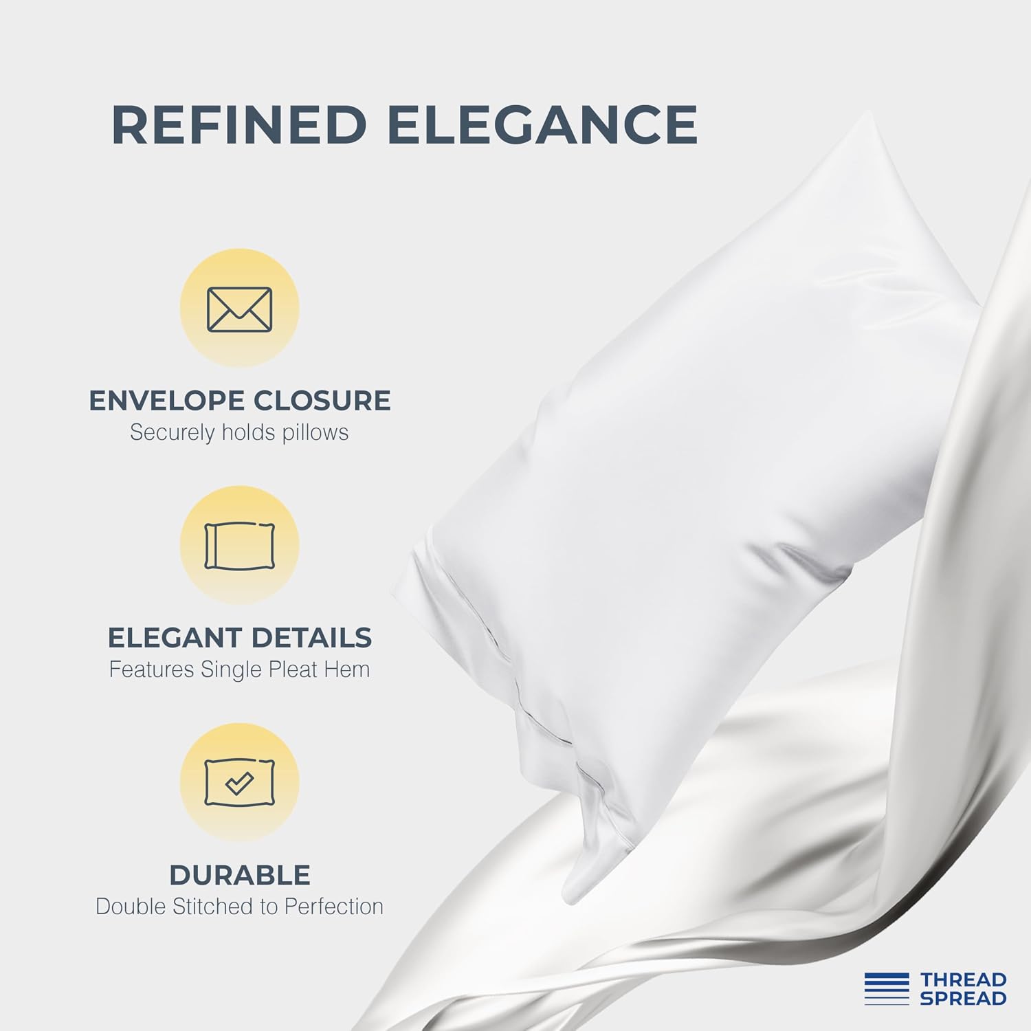 THREAD SPREAD 100% Egyptian Cotton Sheets Queen Size - Luxury 1500 Series Queen Sheet Set Egyptian Cotton (Pack of 2, White), Silky Soft, Sateen Weave, Cooling & Breathable, 17' Deep Pocket Bed Set