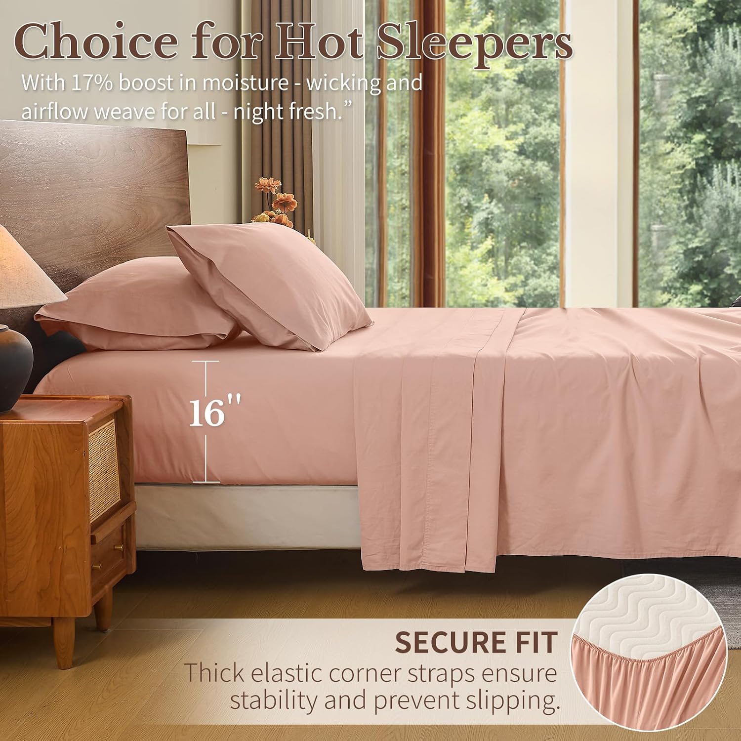 MEISHANG 100% French Pure Linen Sheets King Size - Bed Sheets 4 Piece Sets, Soft Durable Flax Linen, Anti-Tear Breathable Moisture Wicking with 16' Deep Pocket (Light Red)