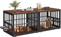 88.6' Large Dog Crate Furniture, Wooden Dog Kennel with Bowls & 3 Doors, Double Crate Furniture TV Stand for Medium Large Dogs, Brown