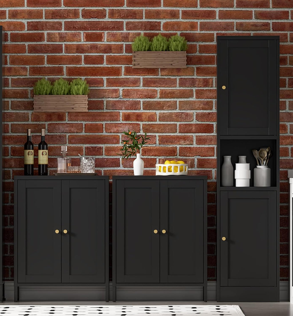 Bevivog Metal Bathroom Storage Cabinet Freestanding, 67' Tall Narrow Pantry Cabinet with Shelves for Kitchen, Skinny Metal Pantry with Hutch, 16' Wide Slim Cabinet for Small Spaces