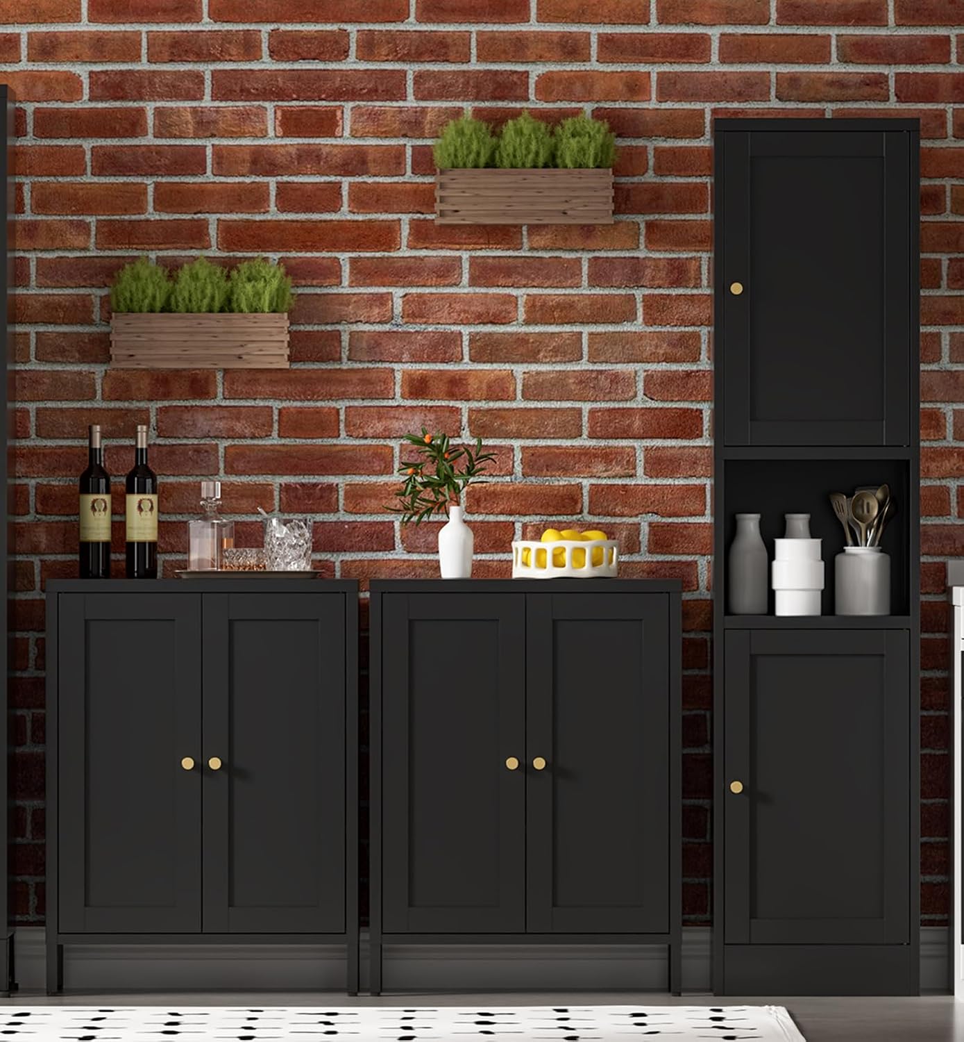 Bevivog Metal Bathroom Storage Cabinet Freestanding, 67' Tall Narrow Pantry Cabinet with Shelves for Kitchen, Skinny Metal Pantry with Hutch, 16' Wide Slim Cabinet for Small Spaces