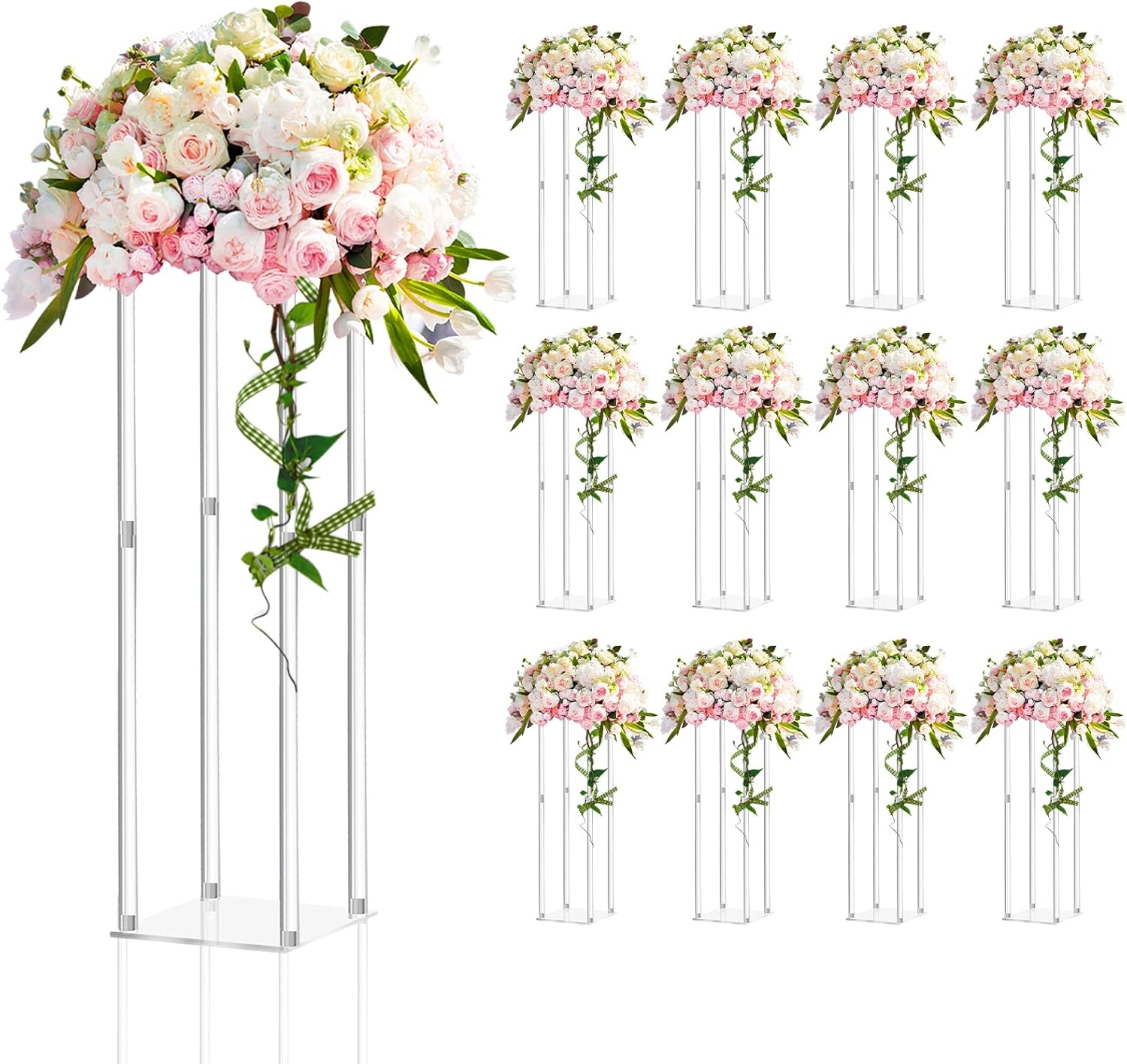 Geetery 12 Pieces Tall Acrylic Vase Wedding Centerpieces Clear Flower Stand Column Geometric Floral Vase Elegant Display Holder for Birthday Party Wedding Table Decorations (20 Inch)
