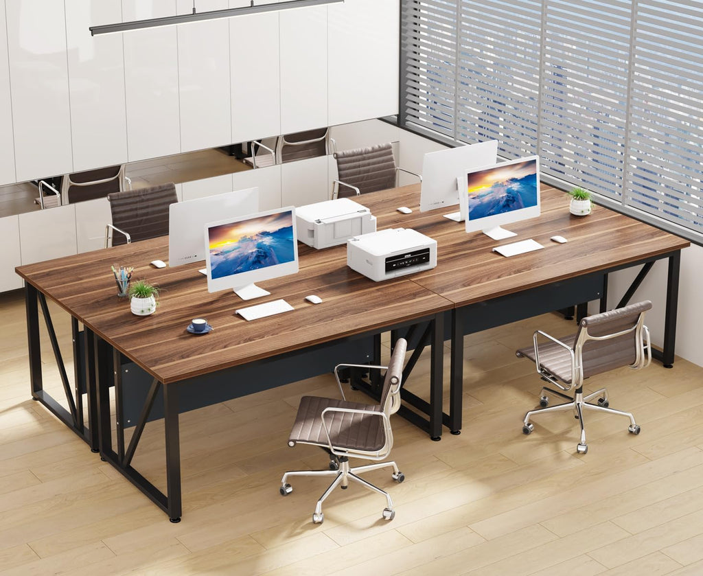 Tribesigns 55 inches Simple Computer Desk,Home Office Desk Writing Table for Workstation,Dark Walnut + Steel Leg， Cabinet not Included (Walnut, 55-inch)