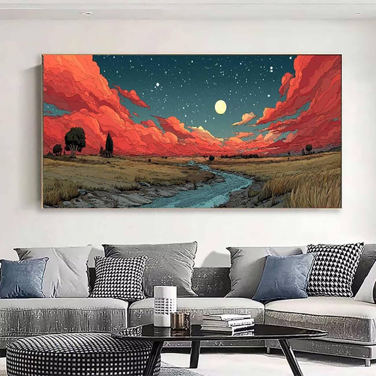 Landscape Dimond Painting Kit, Starry Sky Diamond Art Kits for Adults, 5D Square Full Dirll Crystal Dots Gem Art Paintings Embroidery Crafts Picture Beginners for Home Wall Decor Gifts 40x80in y6-12m