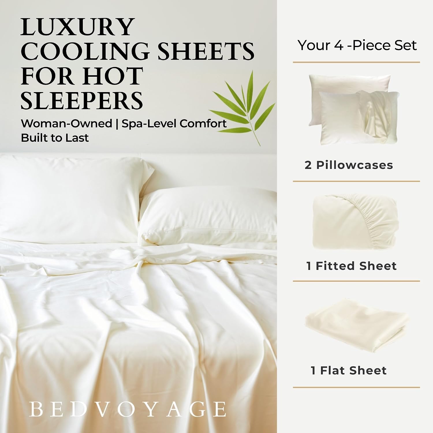 BedVoyage - TwinXL Viscose from Bamboo Sheets Set - Luxury Twin Extra Long Sheets - Cooling Bed Sheet 18' Deep Pocket - Ultra Soft Sheet and Pillowcase Sets - Ivory