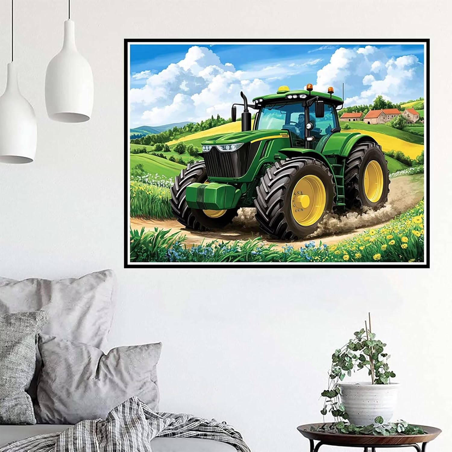 Diamond Art Tractor Diamond Painting Farm Dimond Art Painting for Adults Beginners, DIY 5D Crystal Gem Crafts Mosaic Kits for Adults Hobbies for Women Gifts, Home Wall Room Decor, 52'x40' -zjn2501111