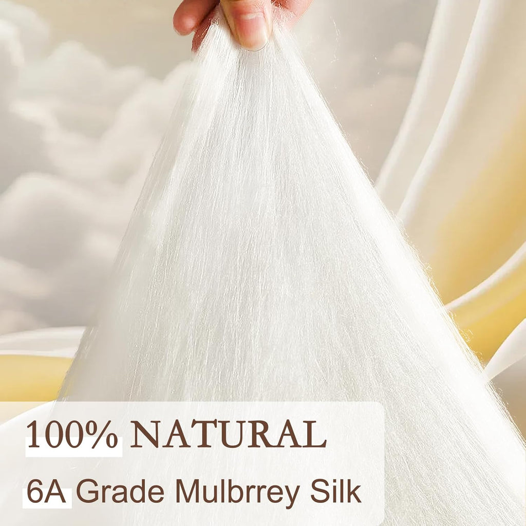 YOUR MOON Luxurious Summer/Spring Lightweight Mulberry Silk Comforter King Size,100% Natural Long Strand Silk Fill Duvet, Luxury Bedding, Cooling Rayon Derived from Bamboo Shell (White)