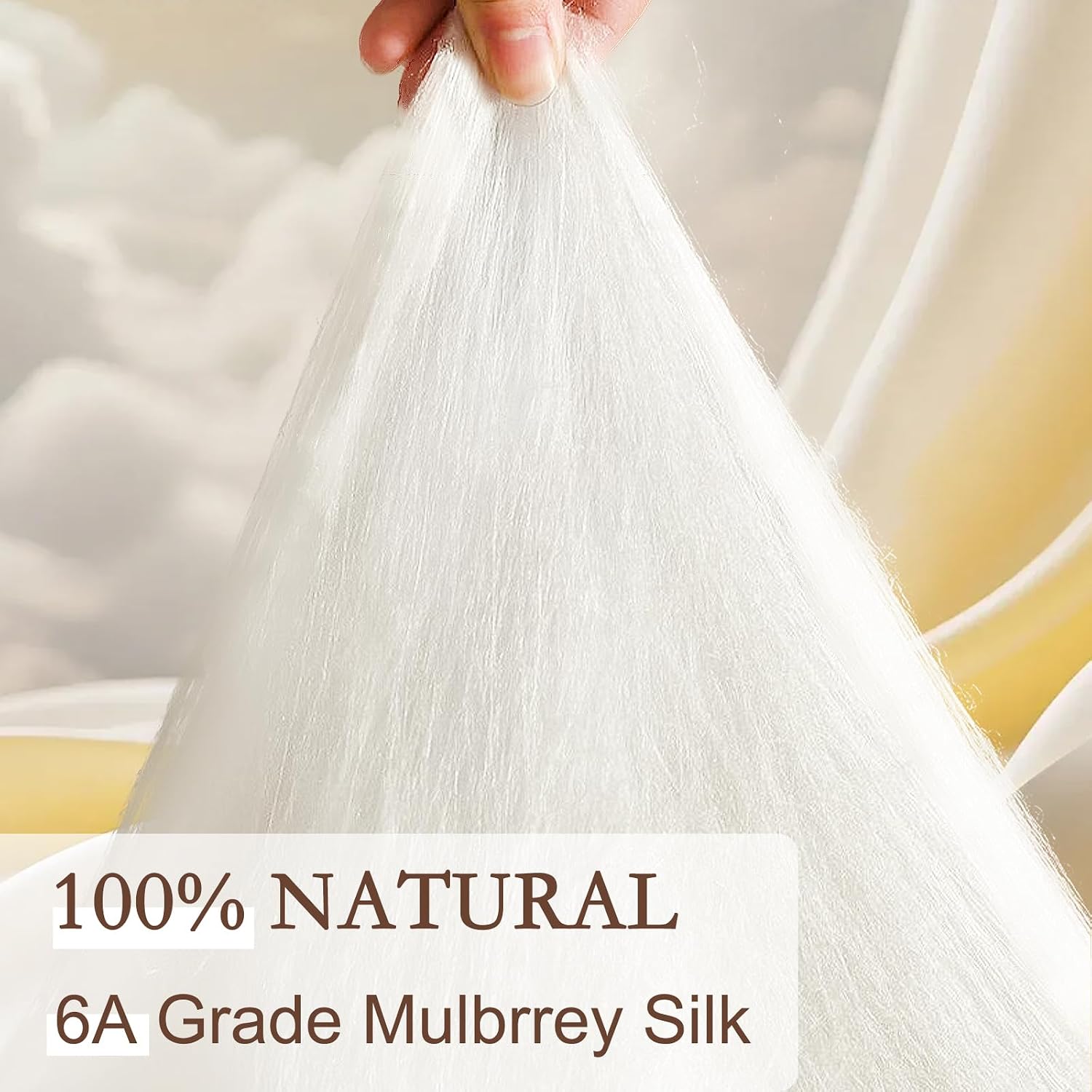 YOUR MOON Pure Mulberry Silk Comforter Twin Size for All Season,100% Natural Long Strand Silk Fill Duvet, Luxury Bedding, Noiseless Smooth Jacquard Rayon Derived from Bamboo Shell(White)