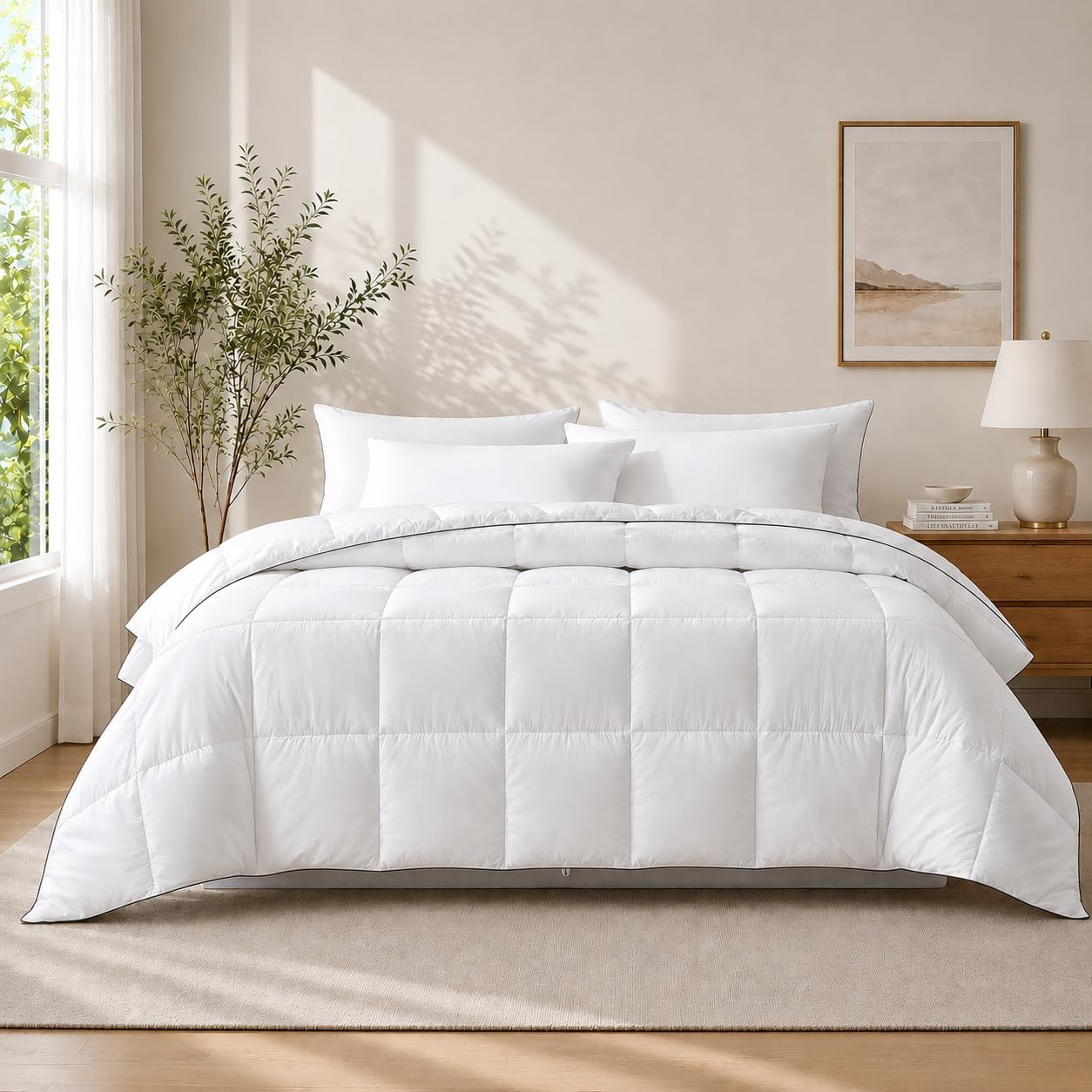 Lightweight Feather Down Fiber Comforters Oversize King,Summer Duvet Insert for Hot Sleepers,Hypoallergenic Soft Breathable Comforter with 8 Tabs,Hotel Luxury Mellow Sleep Comforter for All Seasons