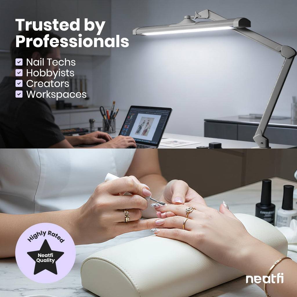 Neatfi 3,500 Lumens LED Desk Lamp – 45W Dimmable Task Light | Adjustable Color Temperature | 3 Light Modes | 540 SMD LEDs | Reading, Craft, Workbench & Office (Silver-2, 26-Inch Wide Shade)