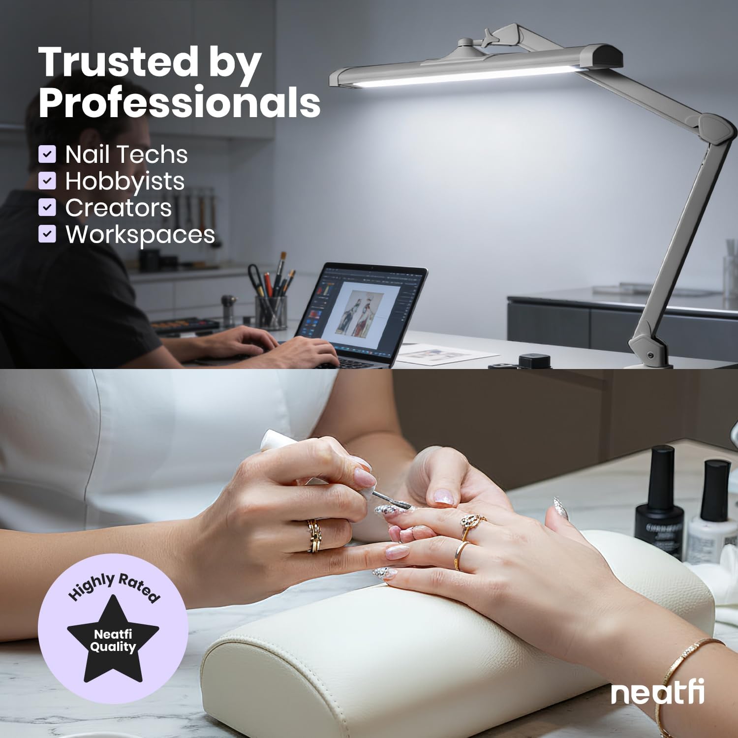 Neatfi 3,500 Lumens LED Desk Lamp – 45W Dimmable Task Light | Adjustable Color Temperature | 3 Light Modes | 540 SMD LEDs | Reading, Craft, Workbench & Office (Silver-2, 26-Inch Wide Shade)