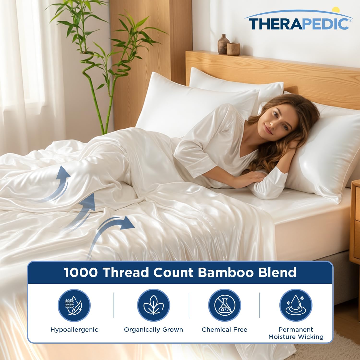 Therapedic 100% Organic Rayon Derived from Bamboo King Sheet Set | 1000TC 6-Piece Cooling Sheets Set, 16' Deep Pocket Fitted Sheet, 4 Pillowcases - Dark Grey