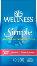 Wellness Simple Limited Ingredient Adult Dry Dog Food, Grain Free Kibble, Sensitive Stomach, Skin & Coat Support, Natural, Chicken Free, Salmon and Potato Recipe, 40 lb Bag