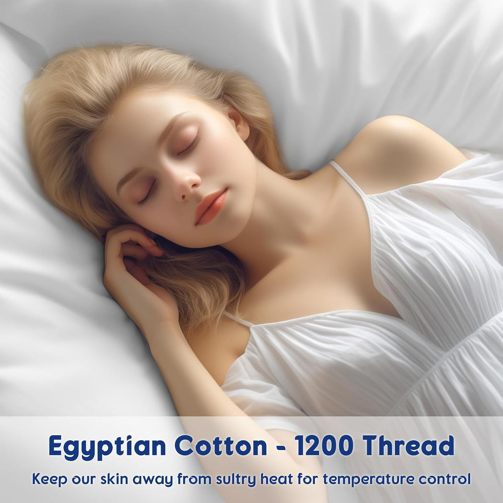 SONORO KATE 100% Egyptian Cotton Sheets - 1200 Thread Count, Luxury & Cooling Hotel Cotton Bed Sheets Set 4 Piece, Sateen Weave for Soft Feel, Fits Upto 16' Mattress (White, Full)