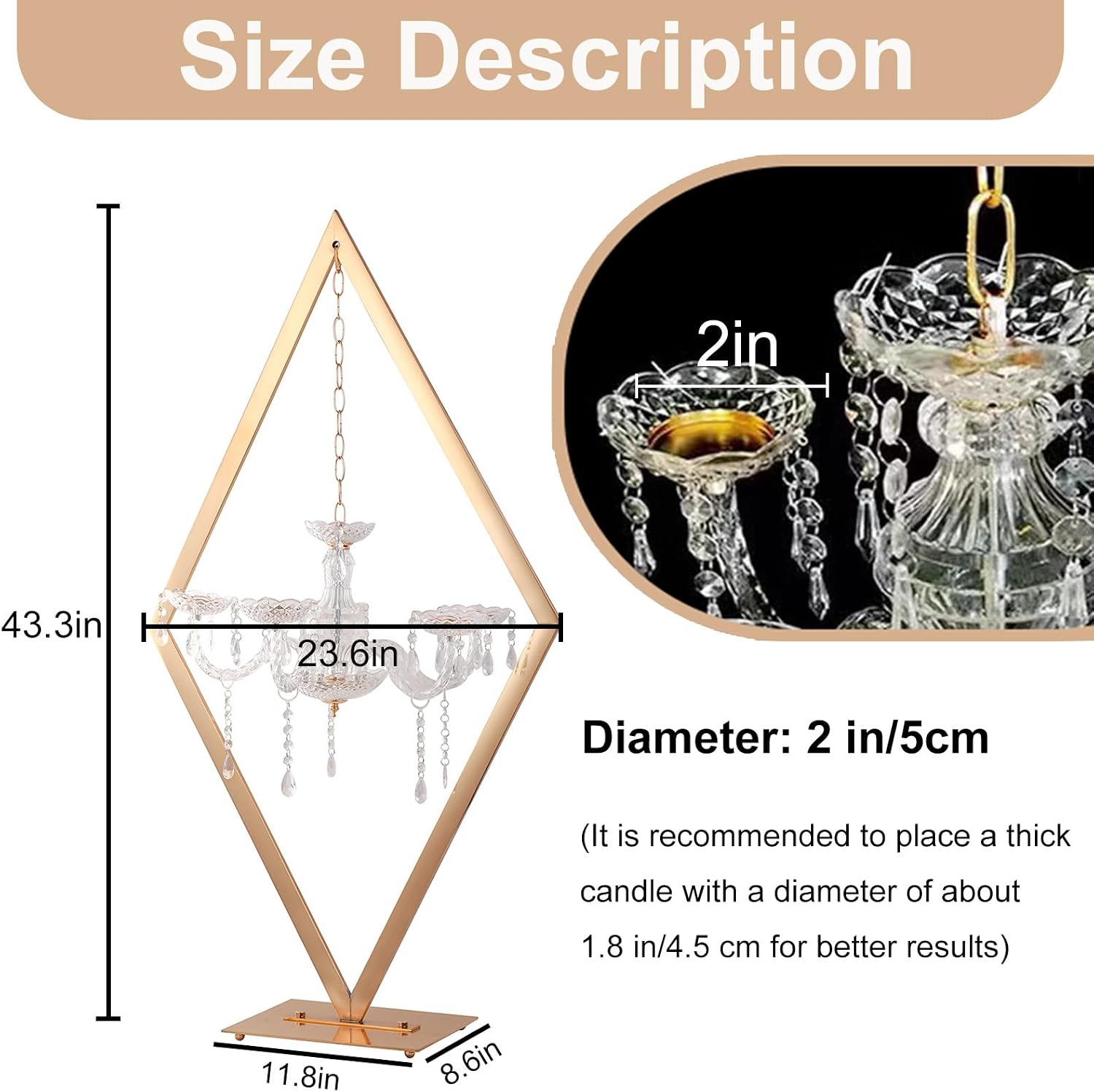 2pcs 43' Diamond Centerpieces for Tables, Metal Candle Holders Acrylic Centerpiece Stand, Gold Candelabra Stand for Wedding Dining Tables Party Home Decoration