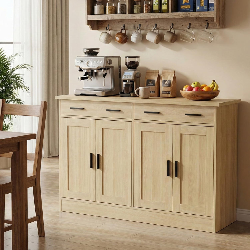 Anystyle 53' Oak Buffet Cabinet with Storage, Kitchen Sideboard Buffet Server with 2 Drawers & 4 Doors, Modern Coffee Bar Cabinet Credenza for Dining Room, Living Room, Hallway