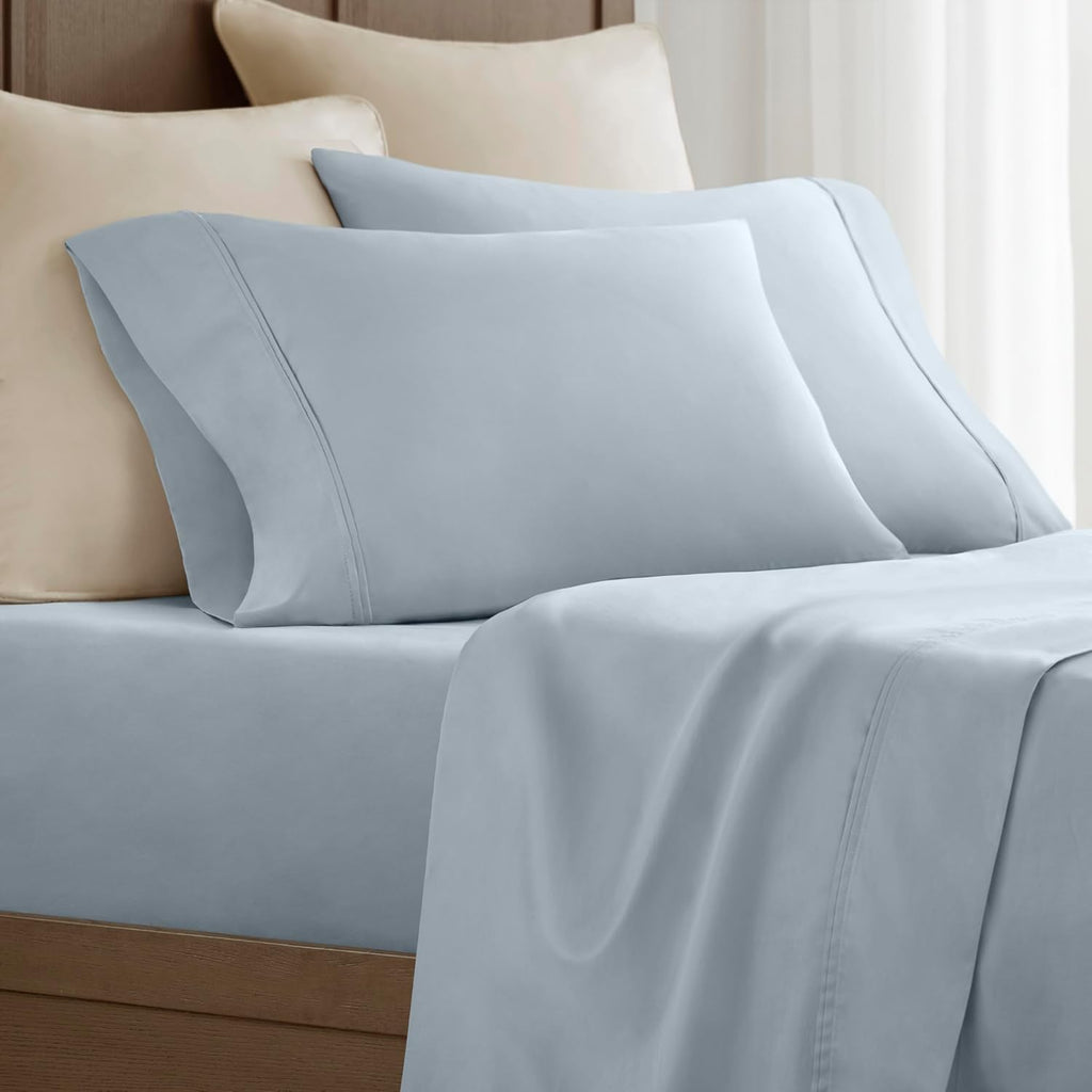 Harbor House Luxury 100% Egyptian Cotton Sheet Set, 400 Thread Count Sateen Weave, Soft & Breathable Bed Sheets with Deep Pocket, 4-Piece Queen Bedding Set, Blue