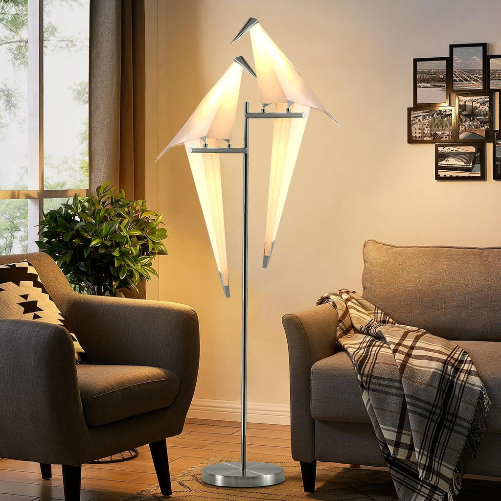 68In Bird Floor Lamp, Modern Origami Bird Lamp, Silver Swinging Crane Pendant Light Fixtures for Living Room Bedroom Dinning Room Office