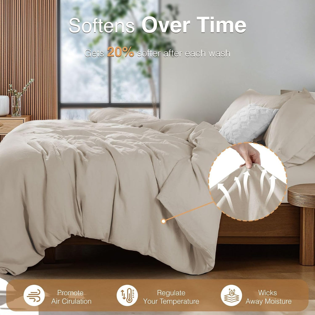 SONORO KATE 100% French Linen Duvet Cover Full Size, Soft Breathable for Hot Sleepers, Moisture Wicking & Durable Cover Set - Zipper Closure & 4 Corner Ties Duvet Covers 3 Piece (Linen,Full)