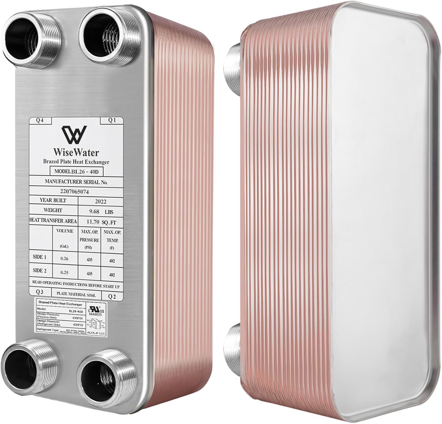AB Plate Heat Exchanger, 4'x 12' 80 Plates Water To Water Heat Exchanger, Copper/SS316L Stainless Steel Brazed Plate Heat Exchanger For Floor Heating, Water Heating, Snow Melting