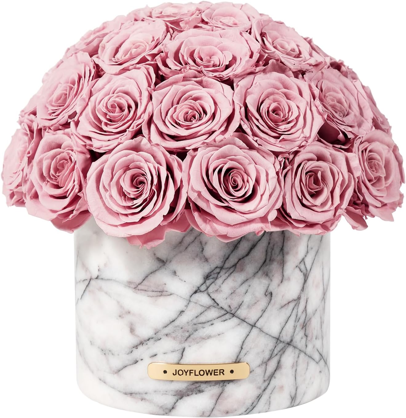 JoyFlower Preserved Flowers in Marble Vase, Snow Plum Marble Vase for Table Centerpiece, Pink Eternal Flower Decorations for Party Home Living Room Bedroom Shop House Hotel, Decorative Flower Decor