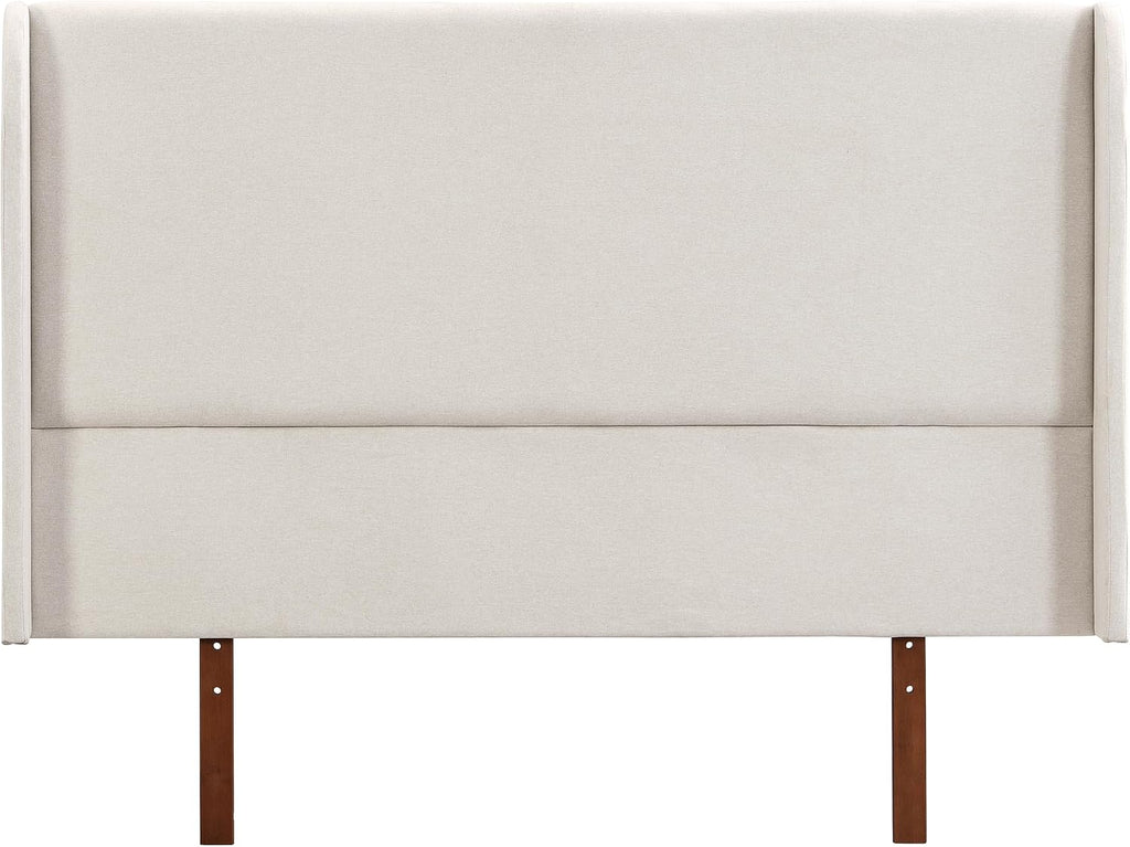 Merax King Size Bamboo Platform Bed, Mid-Century Bed Frame with Tall Upholstered Headboard, Wood Slat Support, No Box Spring Needed, Easy Tool-Free Assembly, Beige+Brown