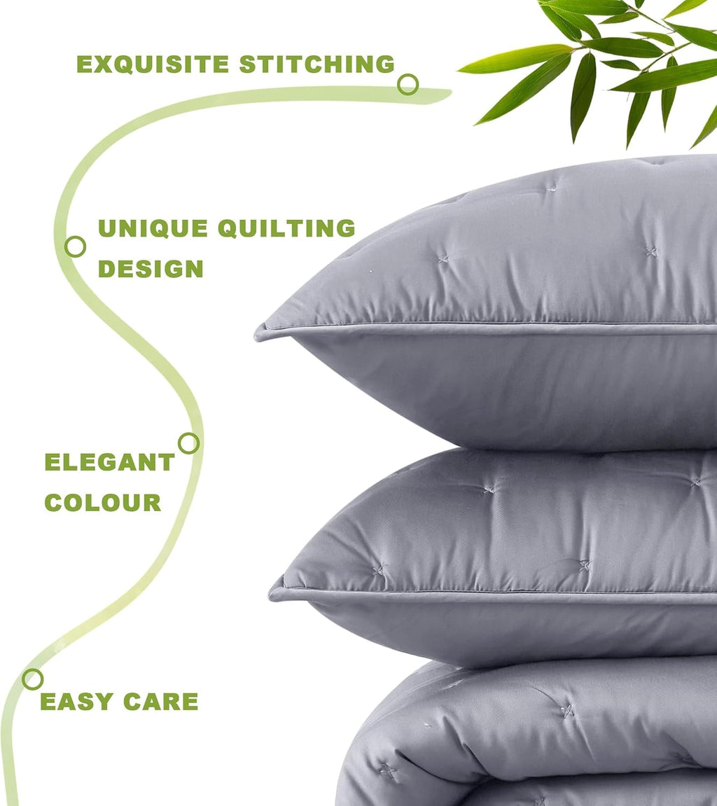 100% Viscose Derived from Bamboo Quilt Set, Soft Dreamer Cross Stitch Bedding, All Season Down Alternative Comforter with 4 Corner Loops, 2-Piece Set, Twin,Dark Grey