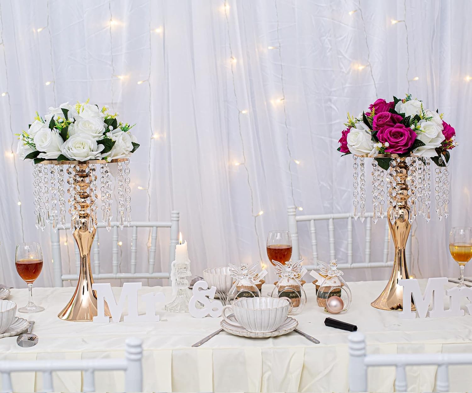 Metal Wedding Centerpieces for Table, Crystal Flower Stands, Wedding Road Lead Flower Holders, Crystal Mermaid Chandelier Flower Vases for Birthday Party Event Wedding Home Decor (Gold, 13'-10pcs)
