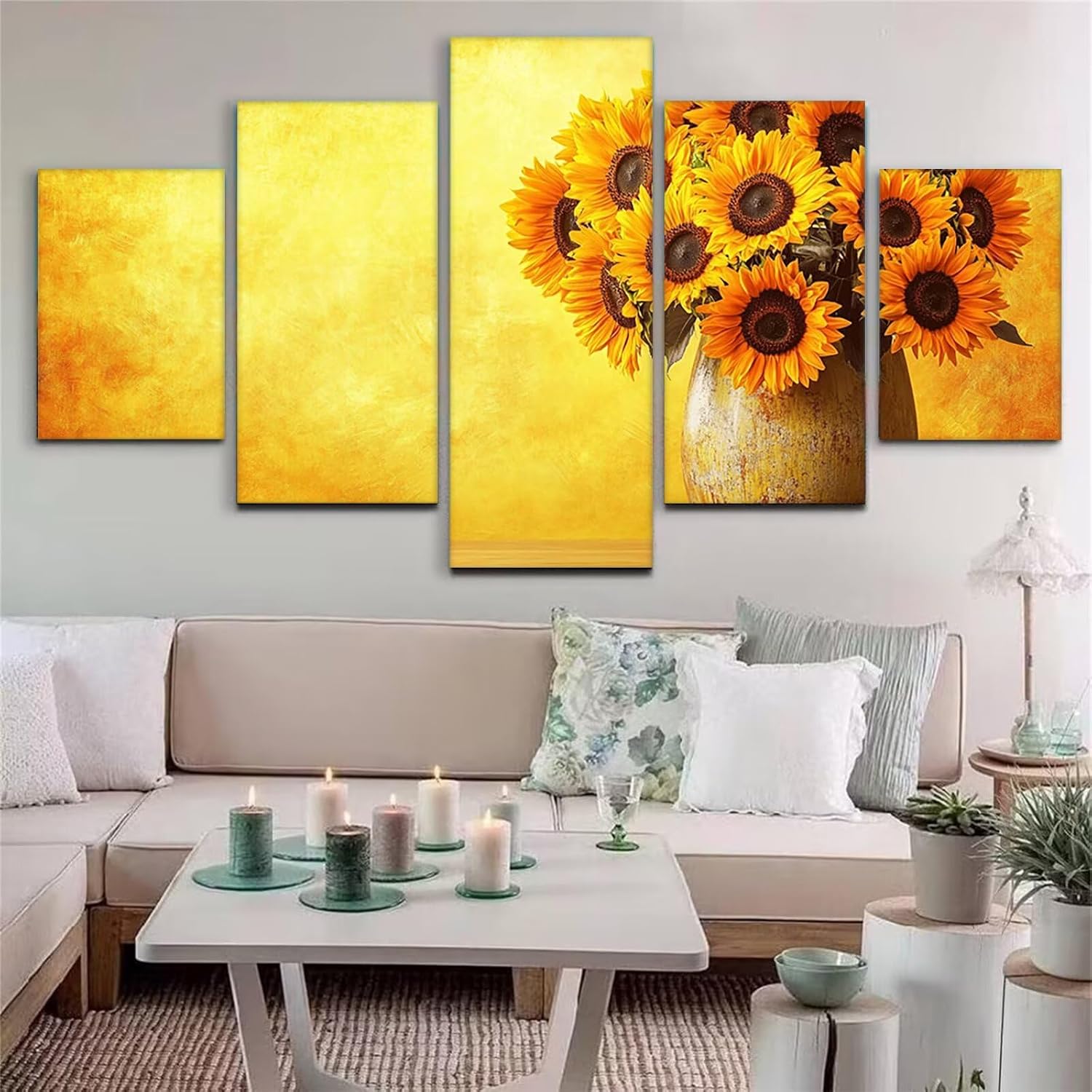 Vase Diamond Art 5 Piece Diamond Painting Sunflower 5D DIY Full Round Drill Dimond Art Paintings Rhinestones Crafts for Adults Gem Painting for Home Decor, Large Artwork for Wall 36 x 70 Inch,Model441