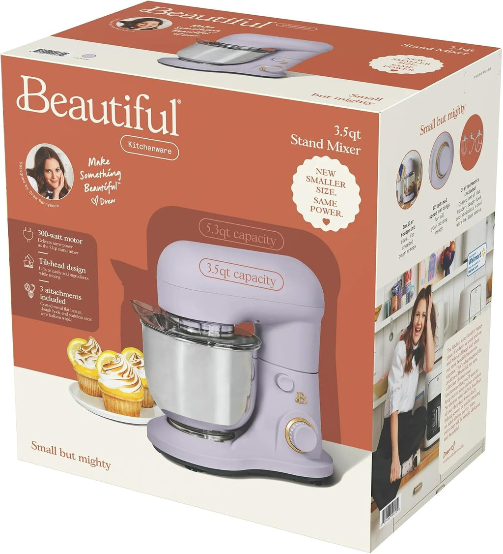 3.5 Qt Stand Mixer, 300W Powerful Motor, Tilt-Head Design with Stainless Steel Bowl, 12 Speeds, Includes Dough Hook Whisk Beater for Baking Mixing (Lavender)