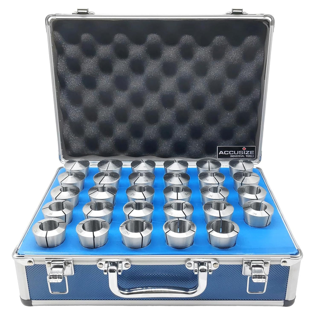 Accusize Industrial Tools 29-Pc 1/8''-1'' by 1/32'' 5C Precision Round Collets, Hardened & Ground, 0200-0572