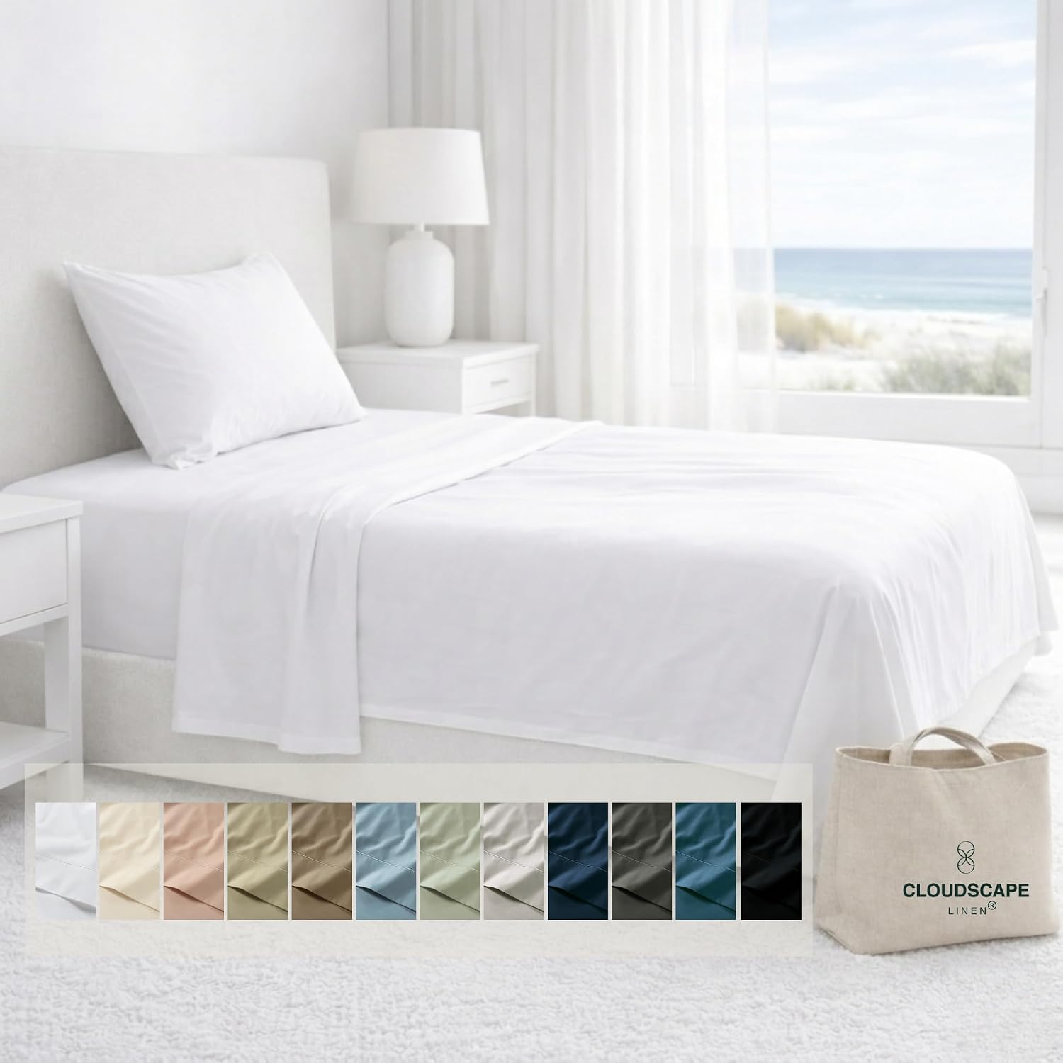 CLOUDSCAPE 100% Egyptian Cotton Sheets Twin XL Size, 3 Pcs Breathable and Naturally Cooling Bedding Set, Long-Staple Cotton for Lasting Softness, Deep Pocket Fitted up to 16', White