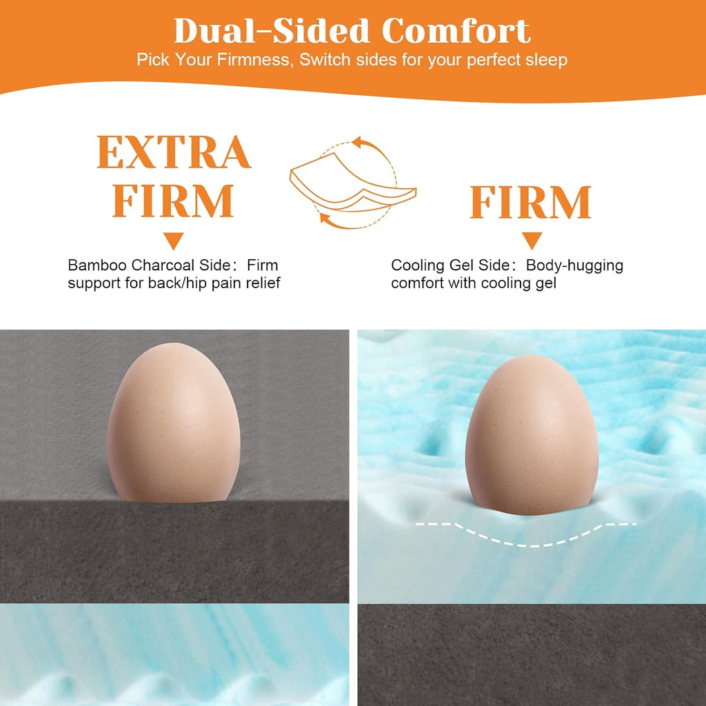 Extra Firm Mattress Topper King Size 4 Inch, Cooling Egg Crate Gel+Bamboo High Support Mattress Pad with Removable Cover, Bed Topper for Pain Relief,No Smell,CertiPUR-US, 79 * 75