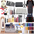 BUTUZE Leather Kit 440Pcs The Most Complete Leather Working Tool Set, Punch Cutter Tools, Letter and Number Stamp, Stamping Set, Apron, Tanned Instructions for Beginners, Professionals