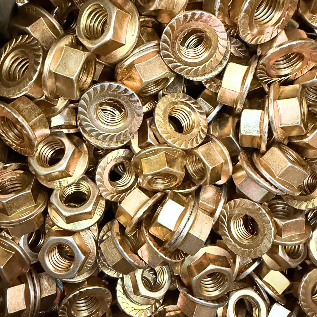 3/8'-16 Serrated Flange Nuts (1,900 Case) – Grade 8 Mechanical Locking Nuts Coarse Thread for Vibration & Shock SAE J995 0.375'