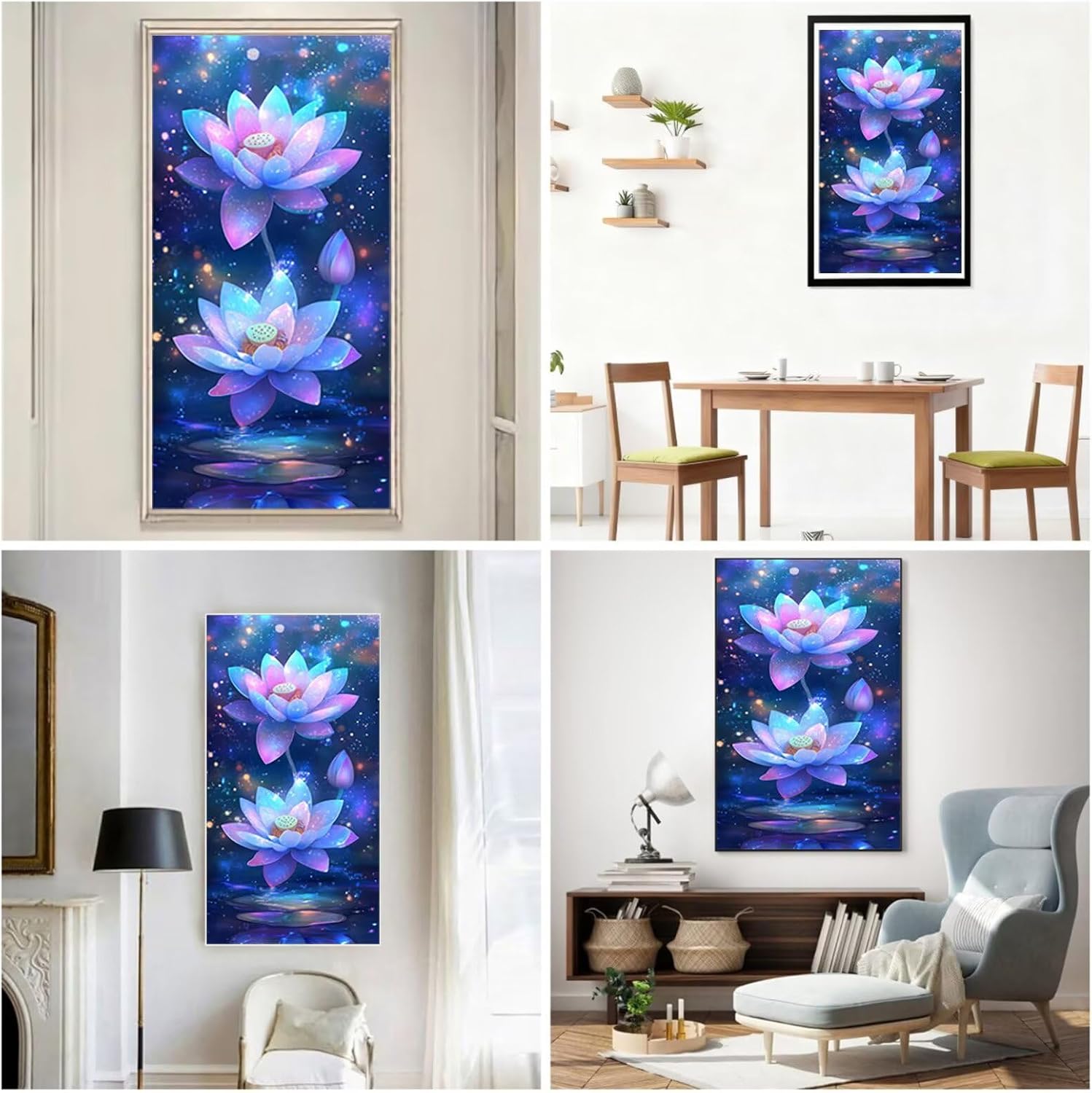 Diamond Art Kits for Adults Dream Diamond Painting Kits, 5D DIY Round Lotus Full Drill Dimond Art Paintings Crystal Rhinestones Crafts for Adults for Home Wall Decor, Large Size 36 x 72 Inch, Model741
