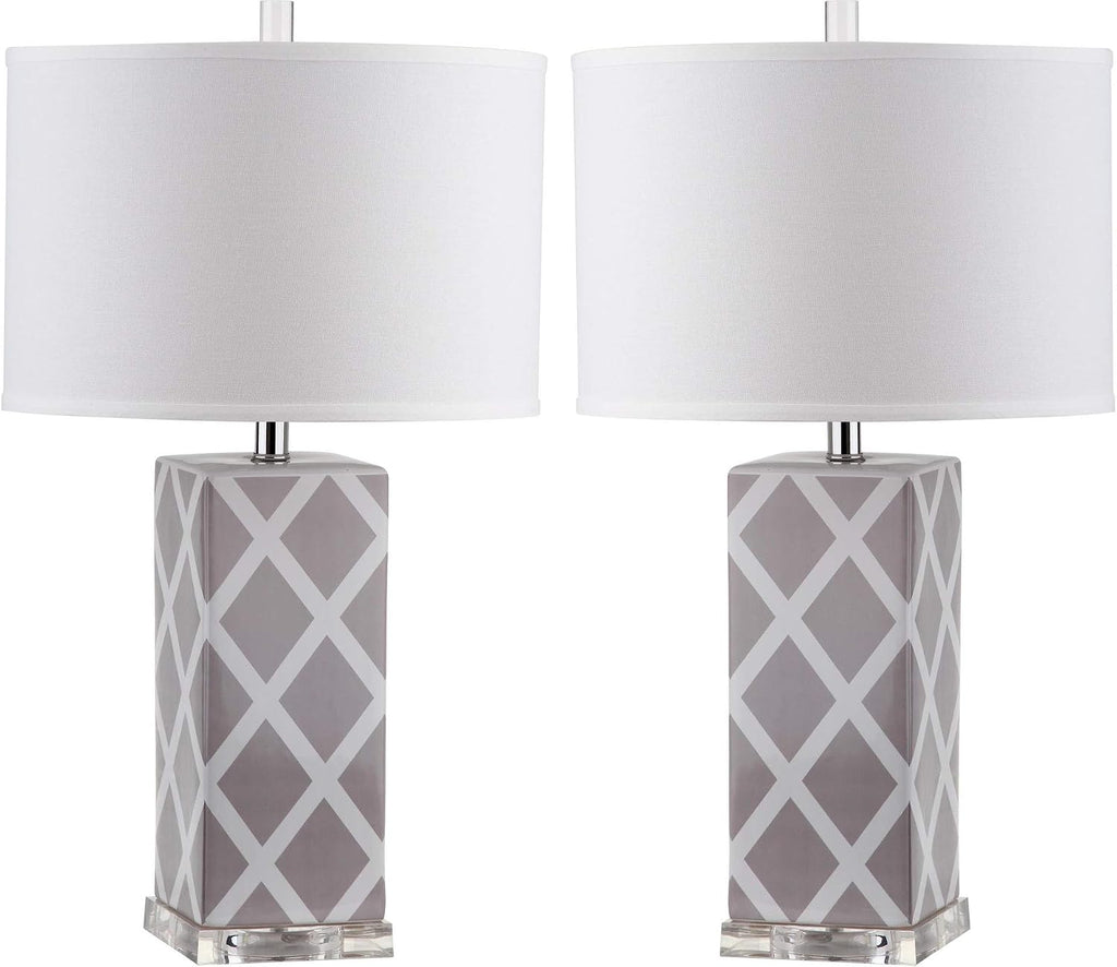 SAFAVIEH Lighting Collection Garden Lattice Trellis Modern Contemporary Grey 27-inch Bedroom Living Room Home Office Desk Nightstand Table Lamp Set of 2 (LED Bulbs Included)