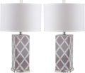 SAFAVIEH Lighting Collection Garden Lattice Trellis Modern Contemporary Grey 27-inch Bedroom Living Room Home Office Desk Nightstand Table Lamp Set of 2 (LED Bulbs Included)