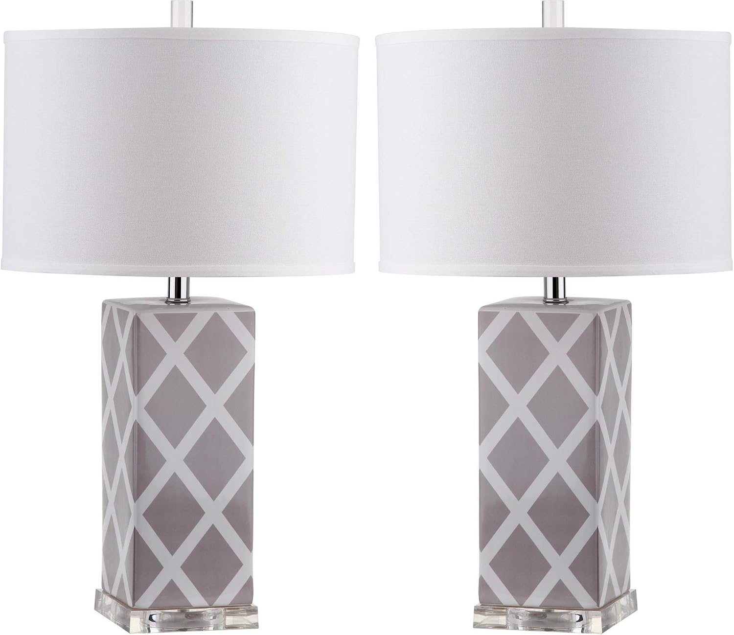 SAFAVIEH Lighting Collection Garden Lattice Trellis Modern Contemporary Grey 27-inch Bedroom Living Room Home Office Desk Nightstand Table Lamp Set of 2 (LED Bulbs Included)