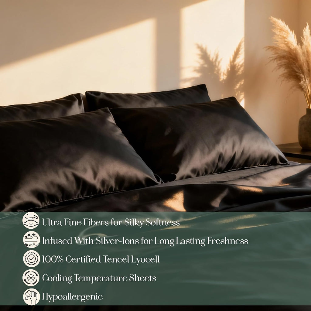 CASILVA Eucalyptus Sheets - Infused with Silver for Anti-Odor, Softer Than Silk Fibers, More Cooling Than Cotton - Perfect for Hot Sleepers & Sensitive Skin - 100% Tencel Lyocell - Queen Sheet Set