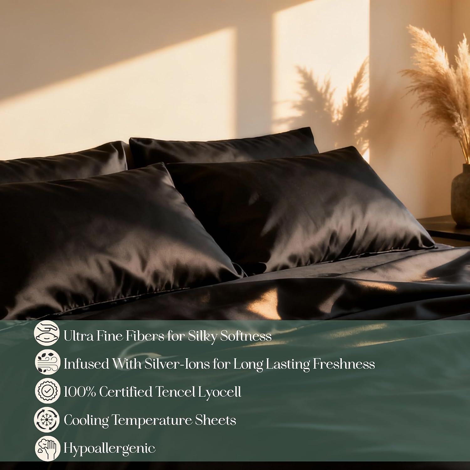 CASILVA Eucalyptus Sheets - Infused with Silver for Anti-Odor, Softer Than Silk Fibers, More Cooling Than Cotton - Perfect for Hot Sleepers & Sensitive Skin - 100% Tencel Lyocell - Queen Sheet Set