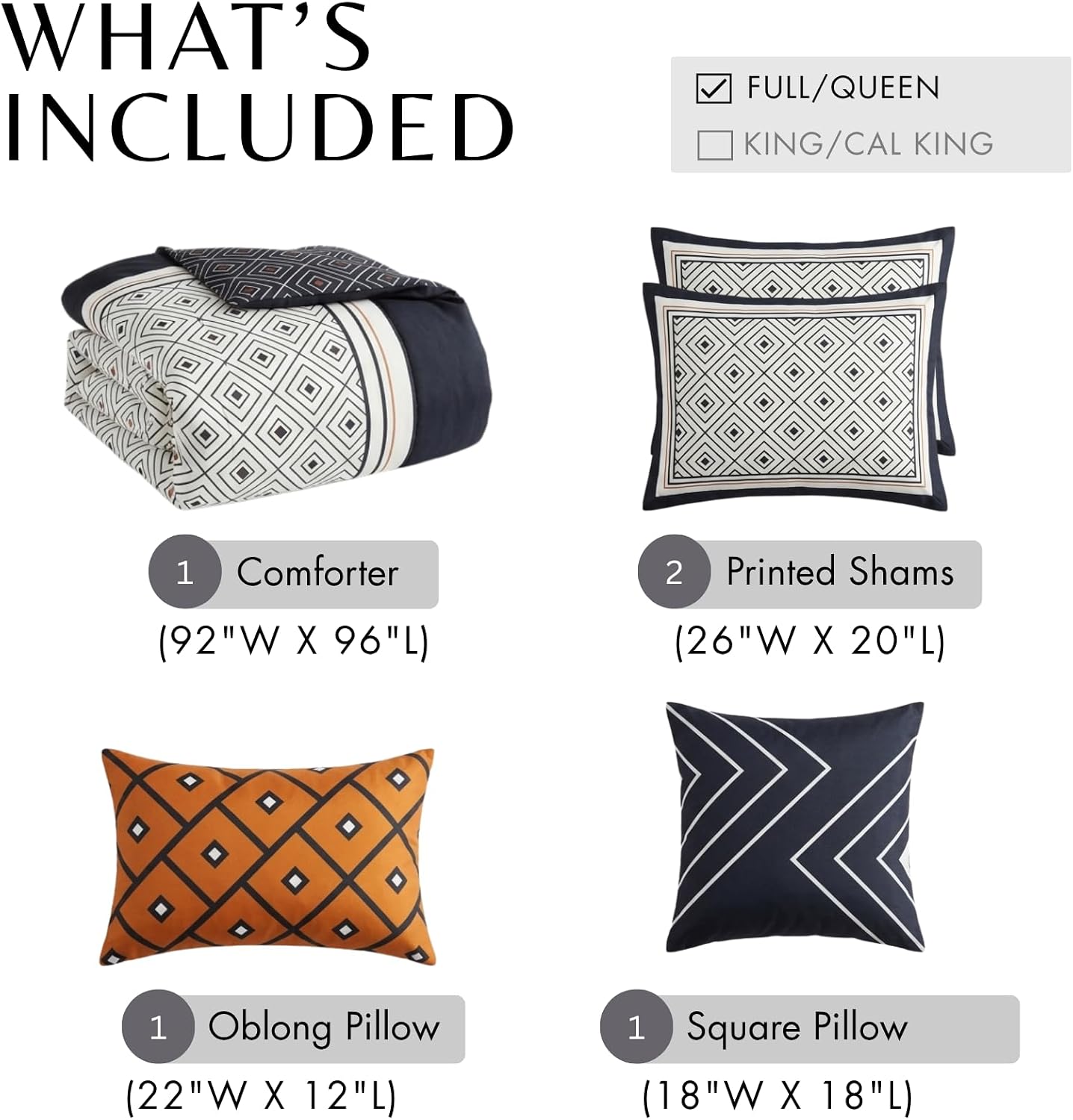 Bebejan Luxury Queen Comforter Set Black & White Geometric - 5 Piece Reversible Bedding Set, 100% Cotton Sateen, Soft Breathable All Season Bed Comforter (1 Comforter, 2 Shams & 2 Pillows)