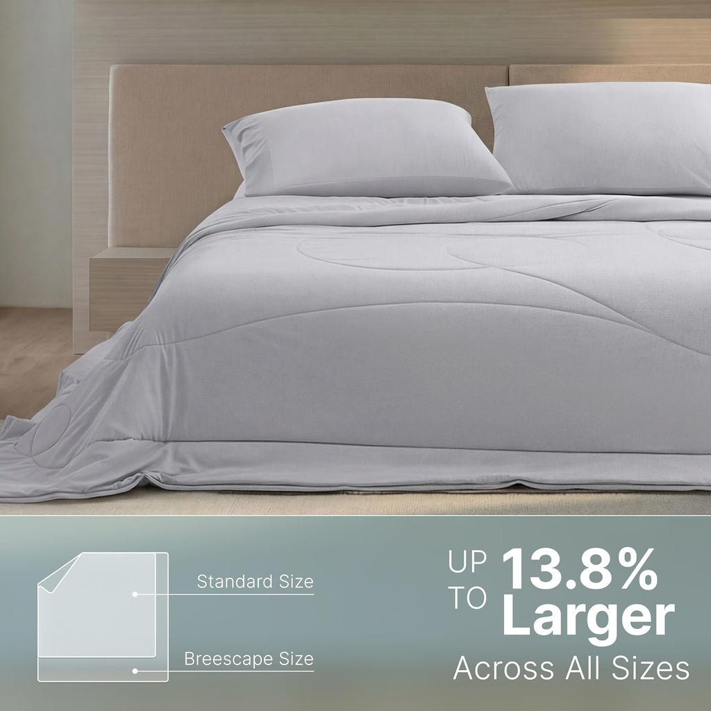 Breescape Cooling Comforter Queen Size - BlendTek™ Q-Max>0.46 Tech, Breathable Blanket for Hot Sleepers & Night Sweats Relief, Premium Lightweight Summer Bedding, 96x96 Inches, Misty Gray