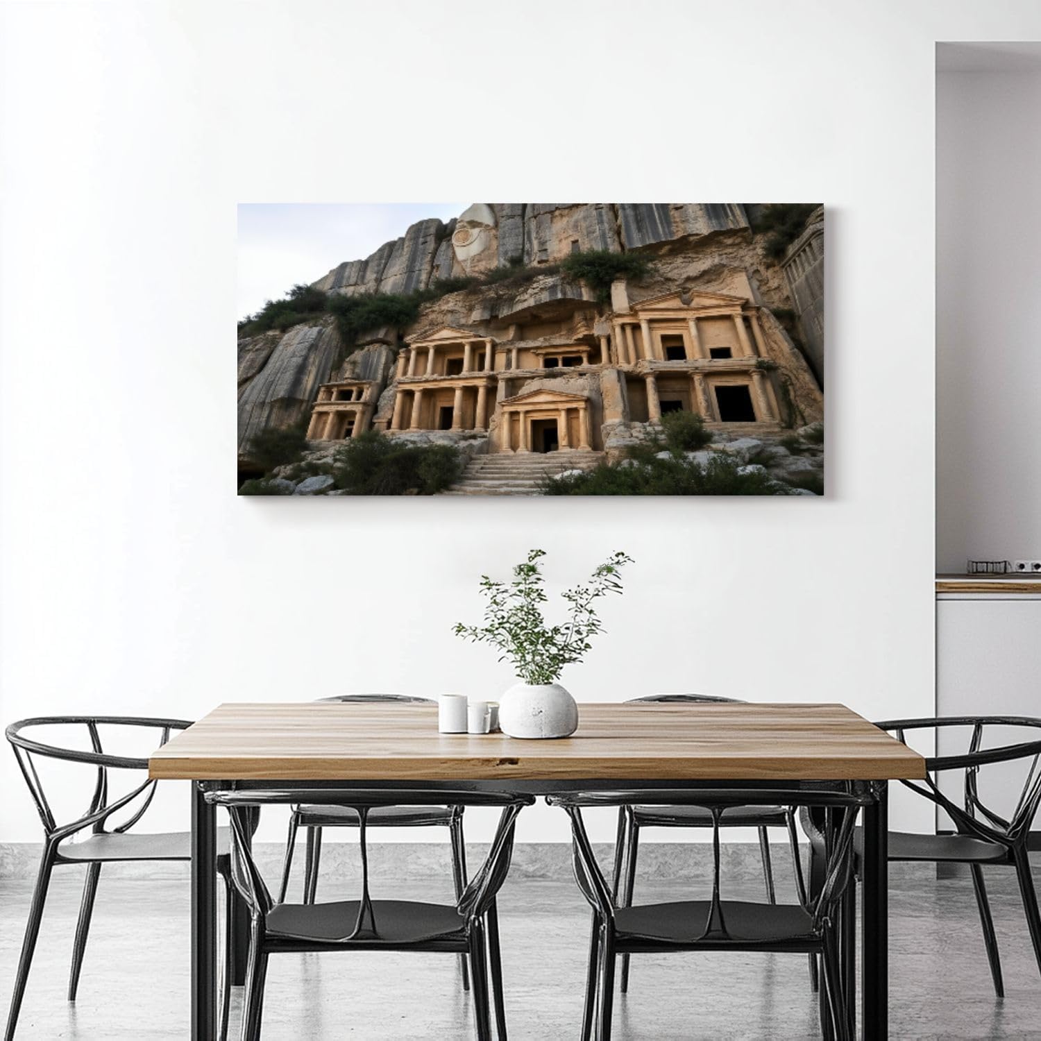 30'x 60' Canvas Wall Art Ancient Rock Carved Tombs Classic Architectural Style Framed Pictures Painting Prints Large Wall Art for Living Room Bedroom Abstract Home Wall Decor Artwork