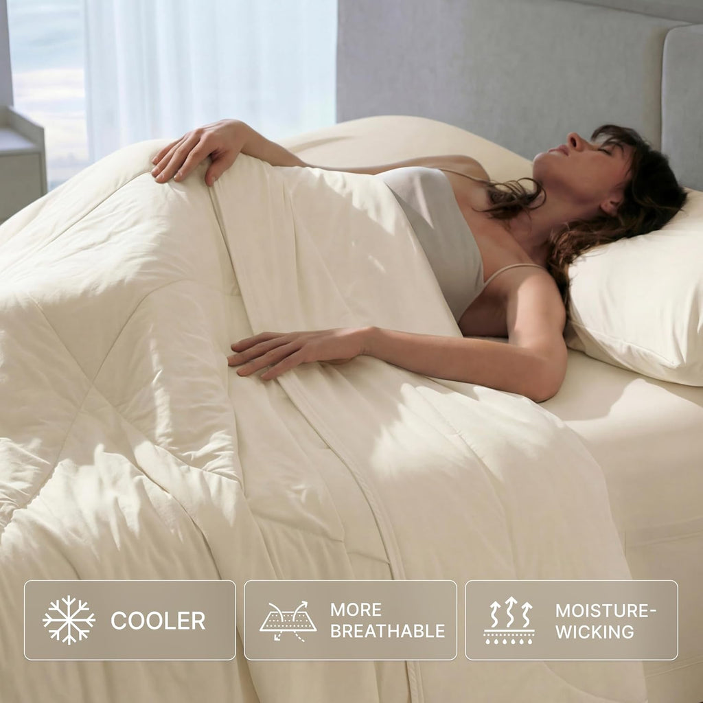 Breescape Cooling Comforter Blanket - BlendTek Q-Max>0.46 Tech, Cooling Blanket for Hot Sleepers & Night Sweats Relief, Breathable Lightweight Summer Bedding, Queen 96x96 Inches, Ivory
