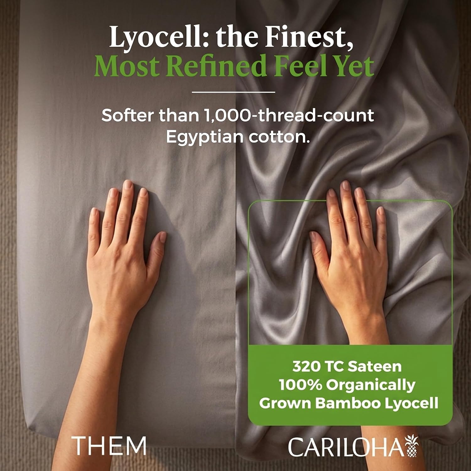 Cariloha Retreat 4-Piece Sateen Sheet Set | White | Queen | Lyocell Material | Breathable, Corner Straps, Extra Soft & Cooling