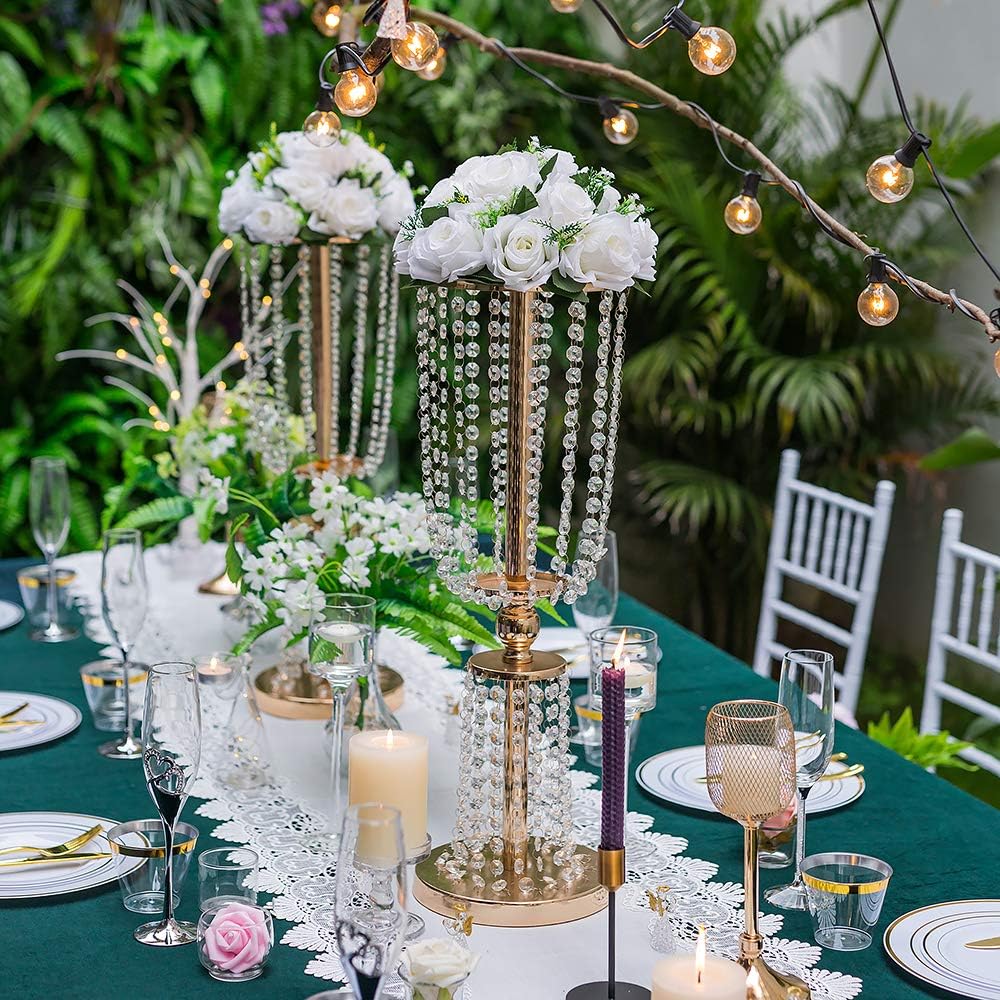 NUPTIO 10 Pcs 23.75 inches Gold Vases for Centerpieces Tall Crystal Metal Vase Flower Stand Holders Wedding Centerpiece Chandelier for Reception Tables Wedding Supplies